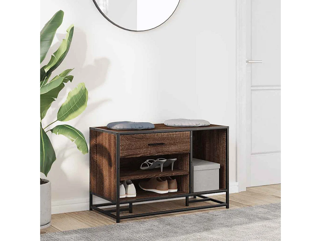 Banc à chaussures chêne marron bois d'ingénierie et métal