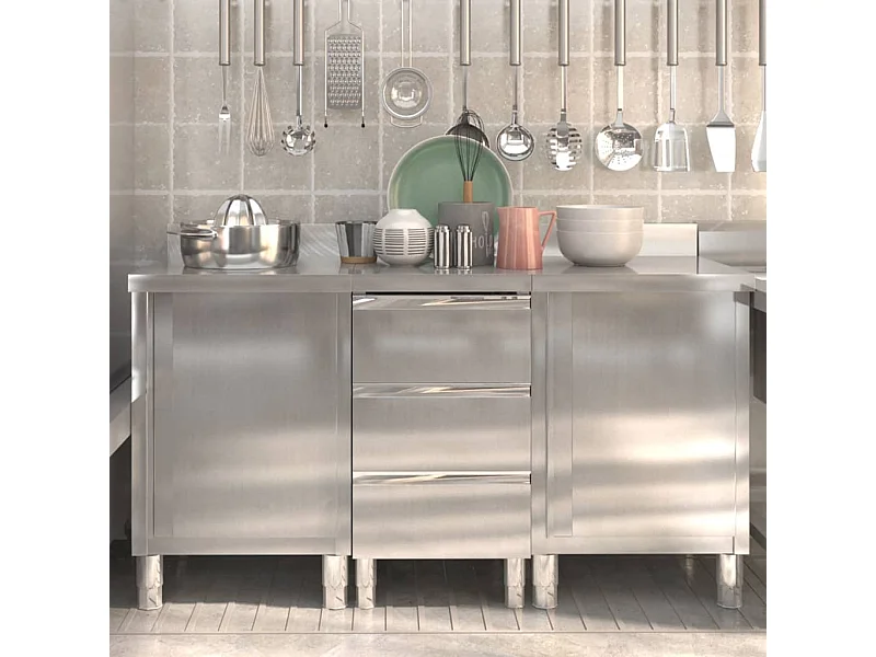 Gabinetes de cocina comerciales 3 piezas de acero inoxidable
