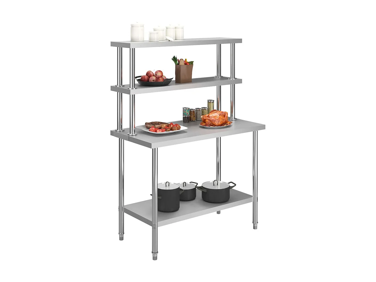 Table de travail de cuisine avec étagère 120x60x150 cm Inox