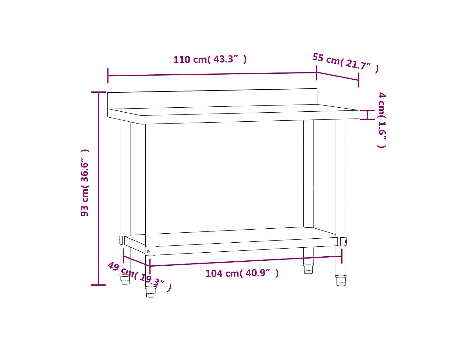 Keukenwerktafel met achterwand 110x55x93 cm roestvrij staal