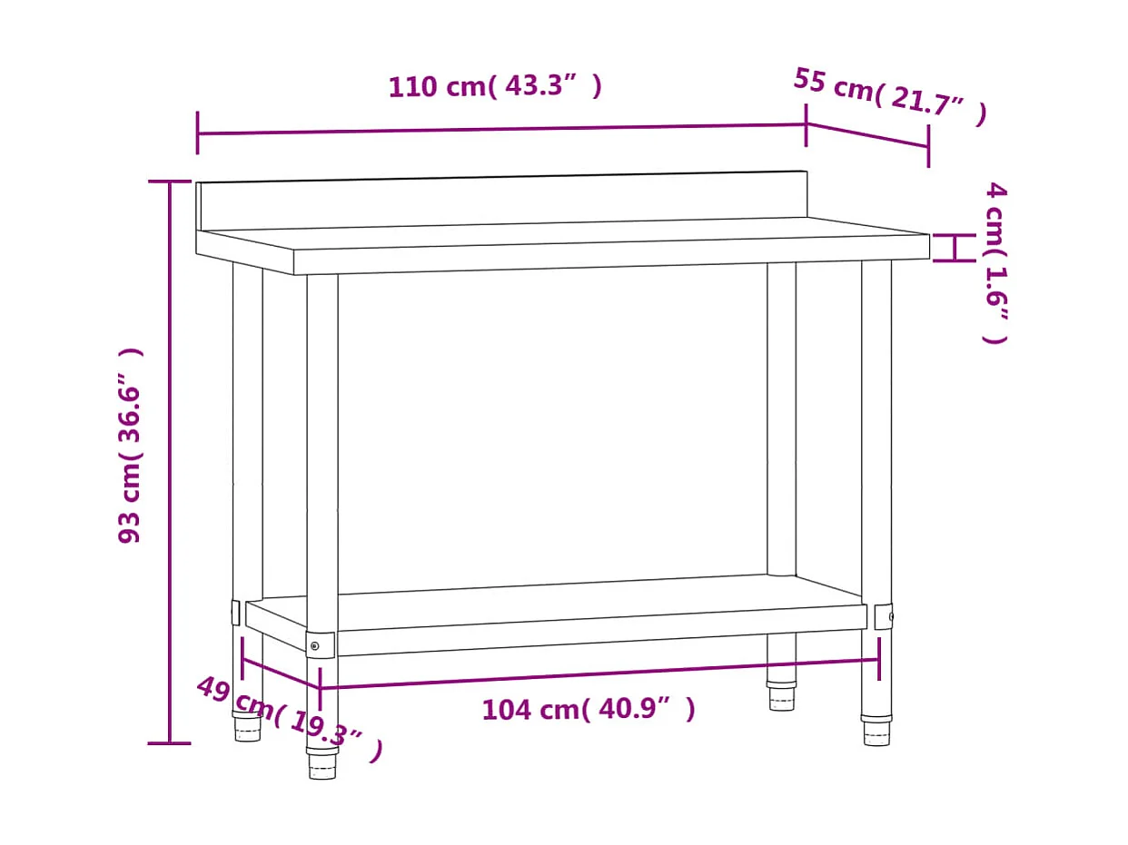 Keukenwerktafel met achterwand 110x55x93 cm roestvrij staal