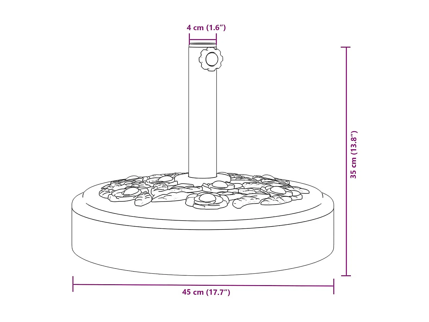 Base per ombrellone per pali ?38 / 48 mm 25 kg tondo