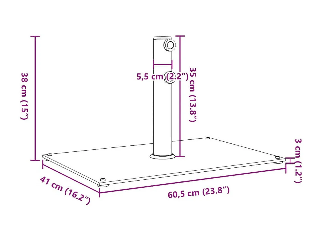 Base per ombrellone per pali ?32/38/48 mm 15 kg rettangolare