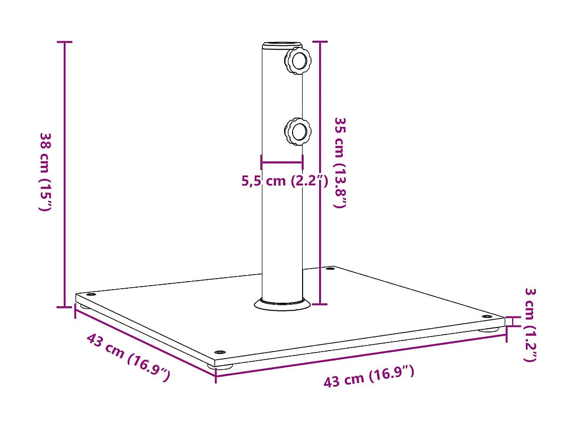 Base de guarda-sol para mastros ?32/38/48 mm 17 kg quadrado