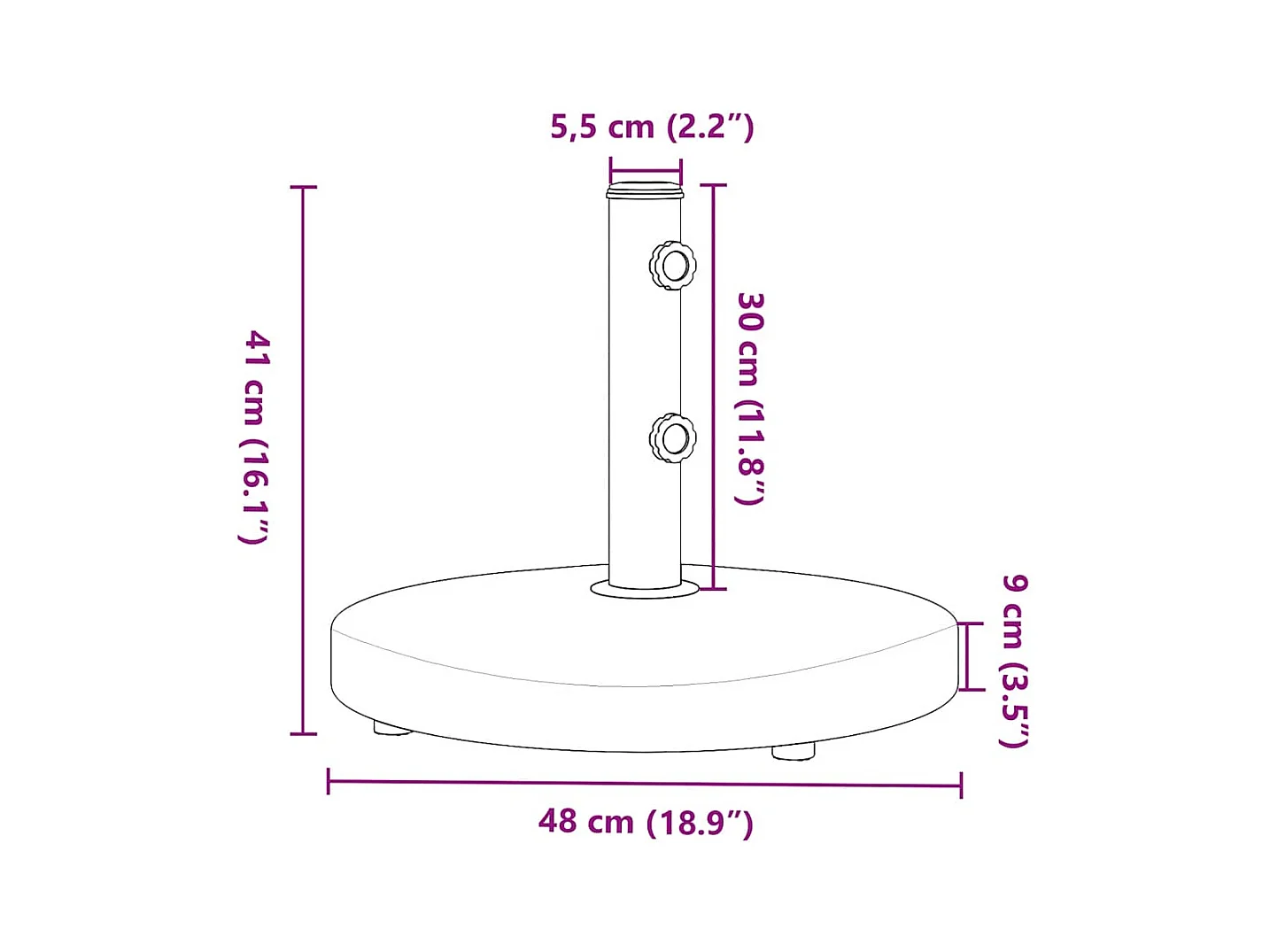 Base de parasol pour mats ?32/38/48 mm 25 kg rond