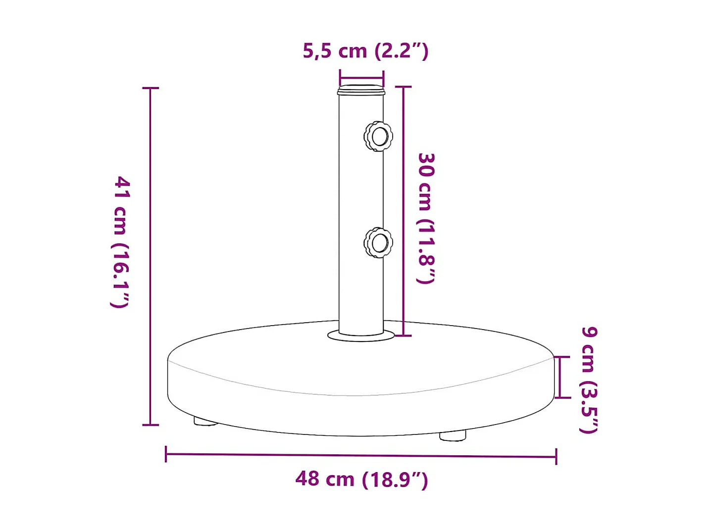 Base de guarda-sol para mastros ?32/38/48 mm 25 kg redondo