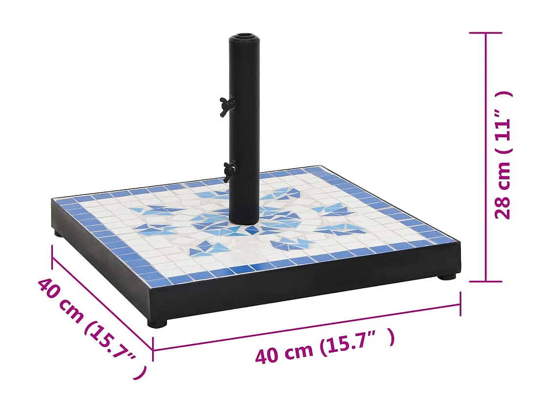 Blauwe en witte vierkante parasolvoet 12 kg