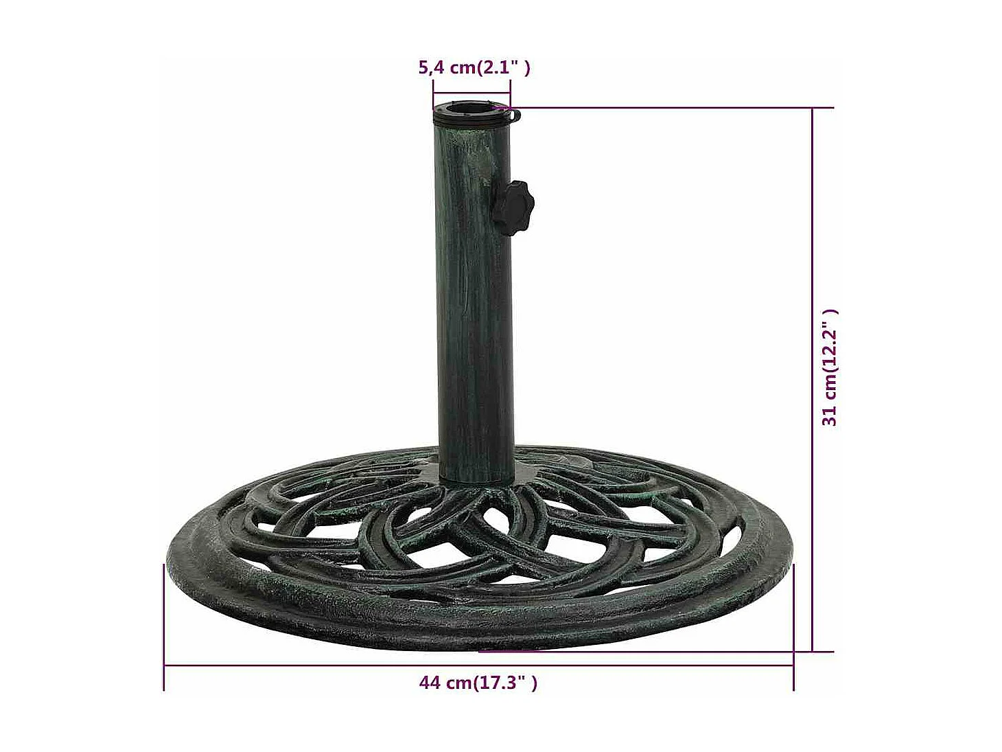 Socle de parasol Vert 44x44x31 cm Fonte