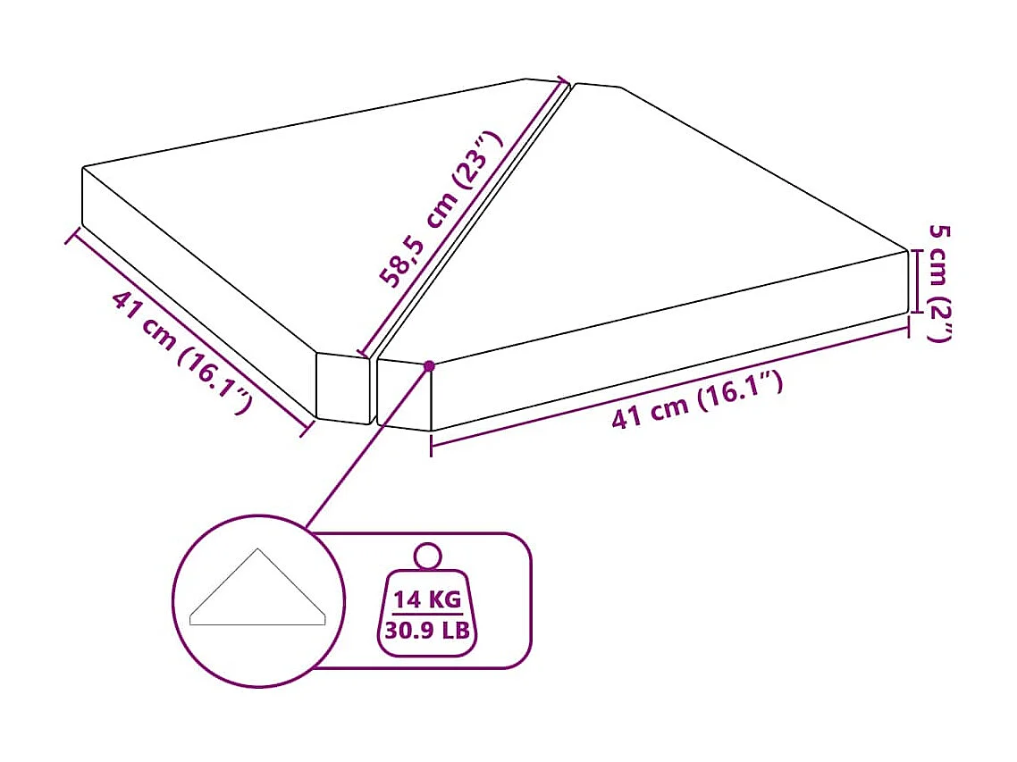 Plaques de poids de parasol 2 pcs triangulaire granit gris 14kg