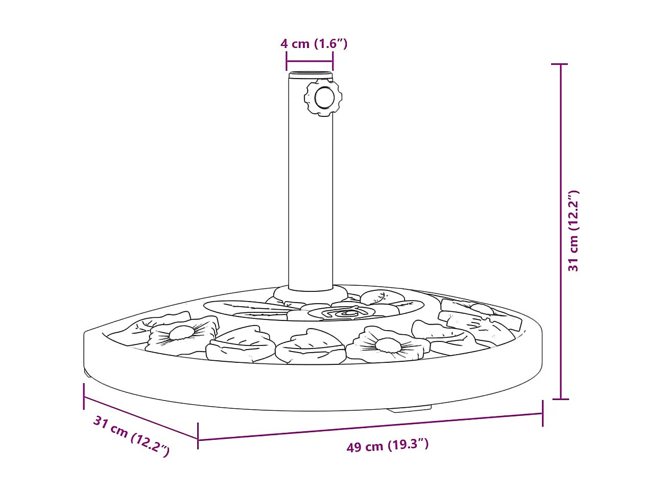 Base per ombrellone per pali ?38 / 48 mm 9 kg semicircolare