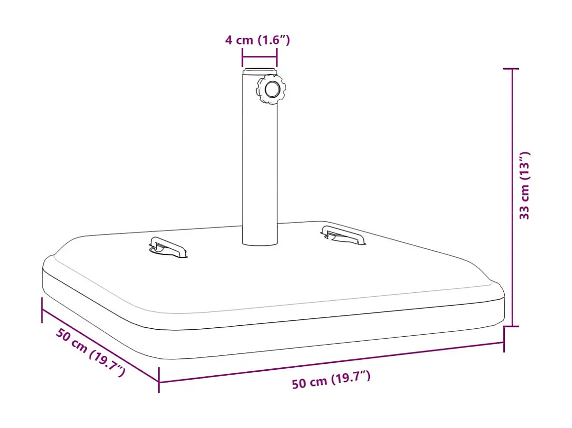 Base de parasol avec poignées pour mats ?38 / 48 mm 27 kg carré