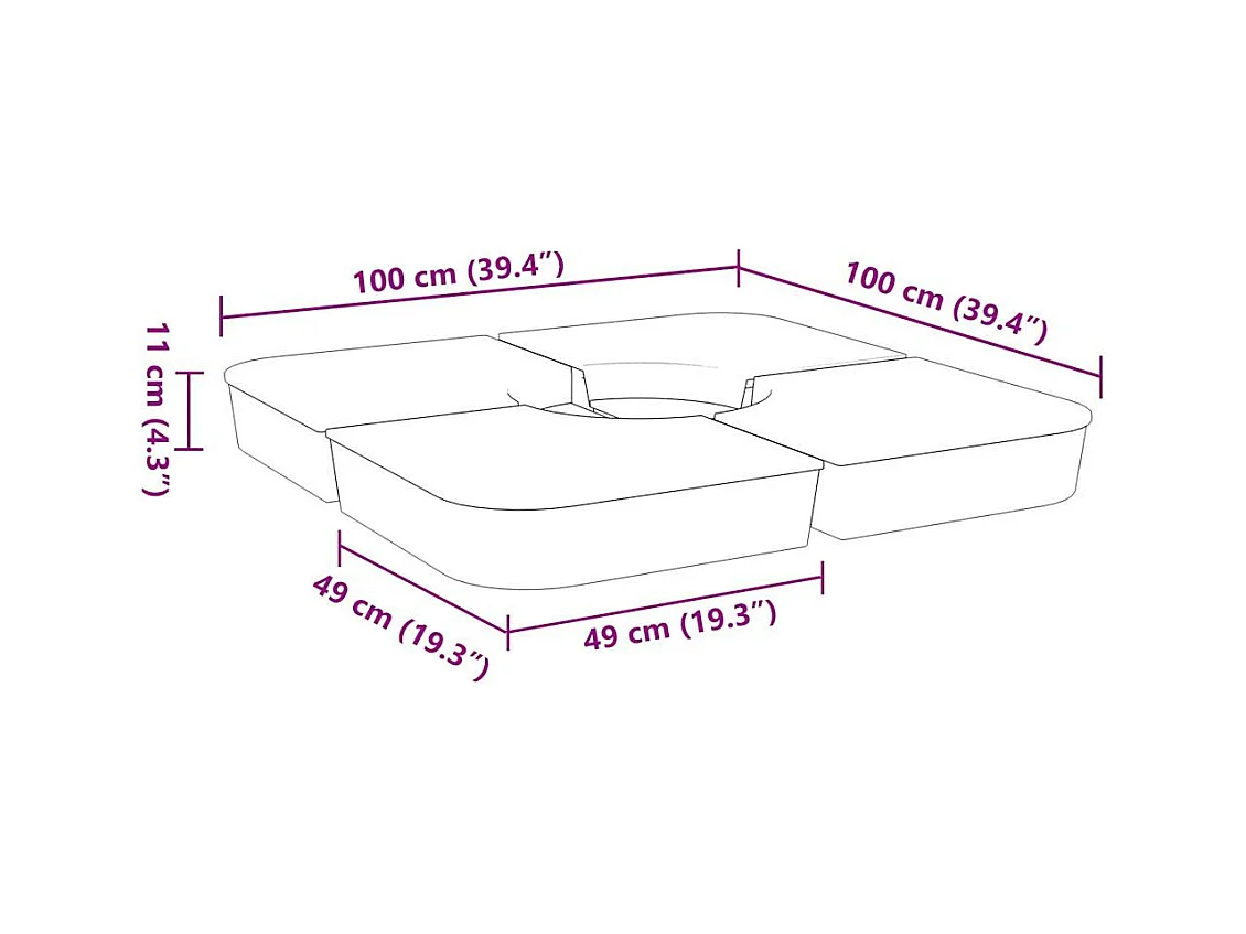 Conjunto de base de guarda-chuva de base cruzada PP 4 peças para guarda-sóis
