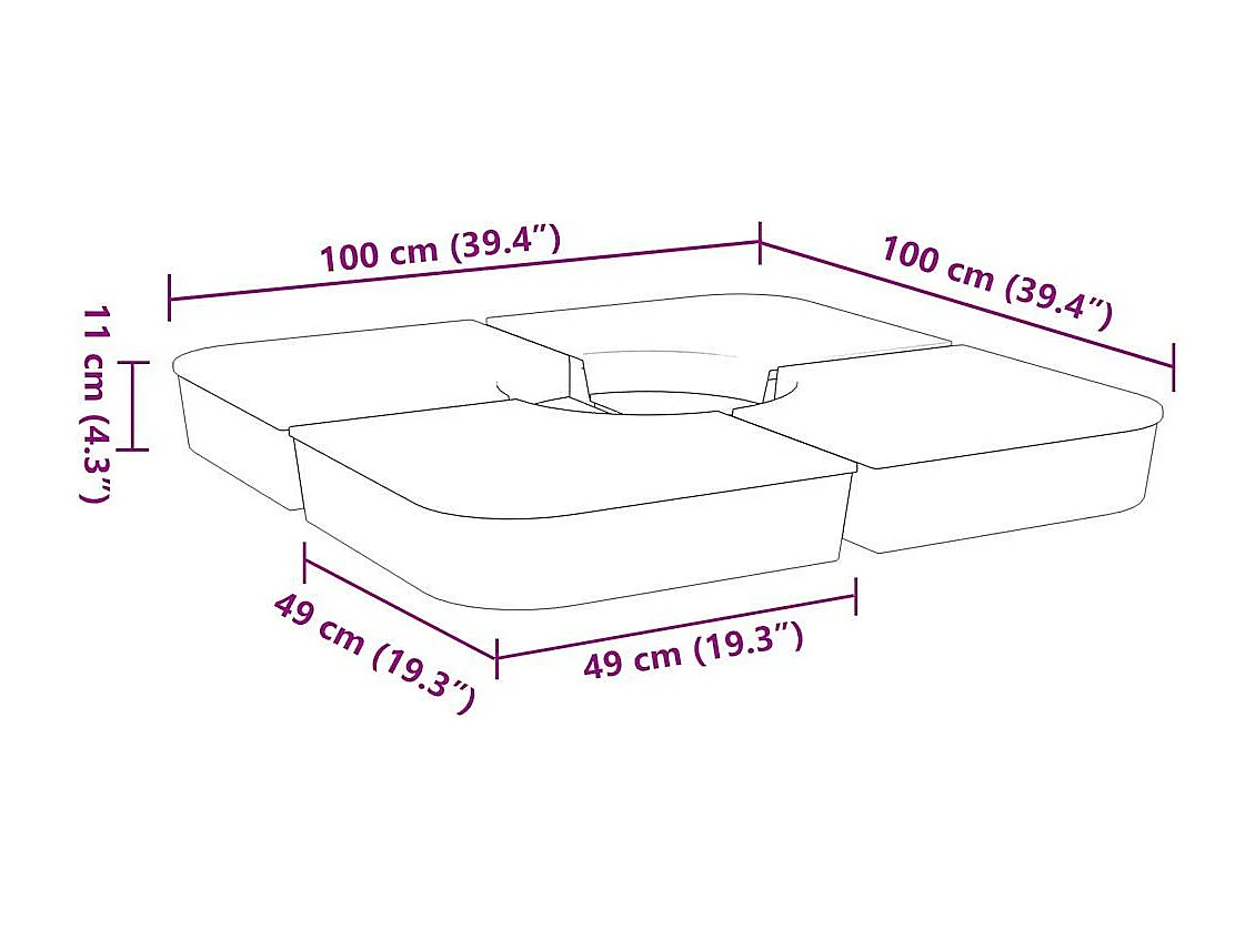 Ensemble de base de parasol pour parasols à pied croisé 4pcs PP
