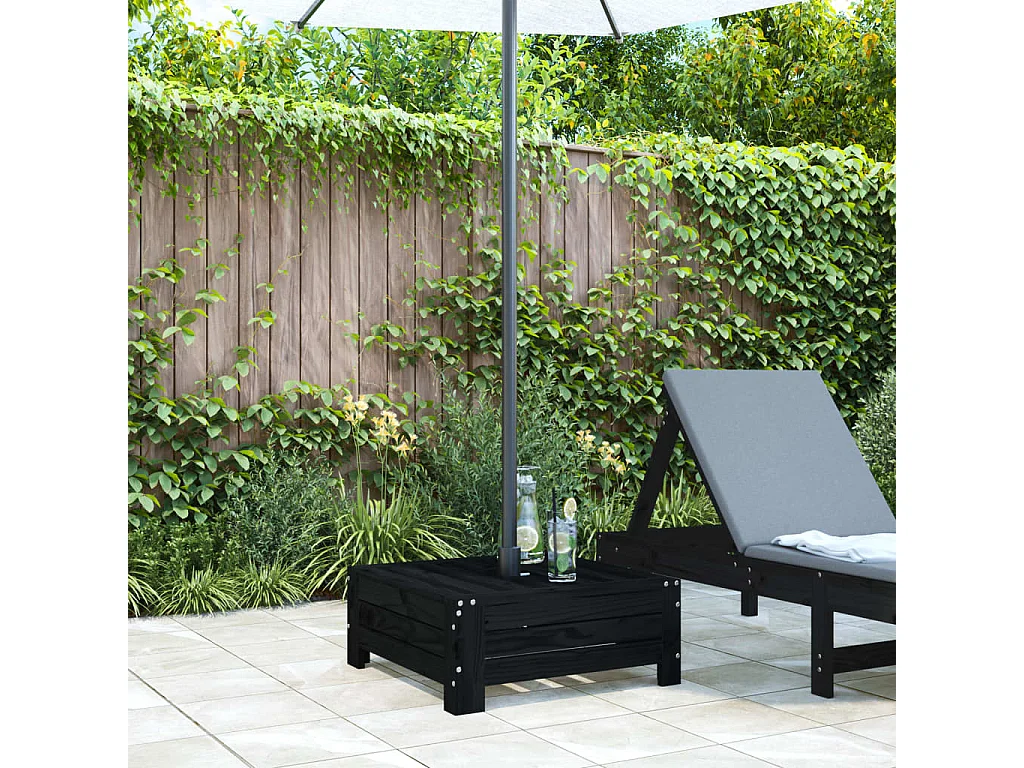 Schwarze Sonnenschirmständerabdeckung aus massivem Kiefernholz