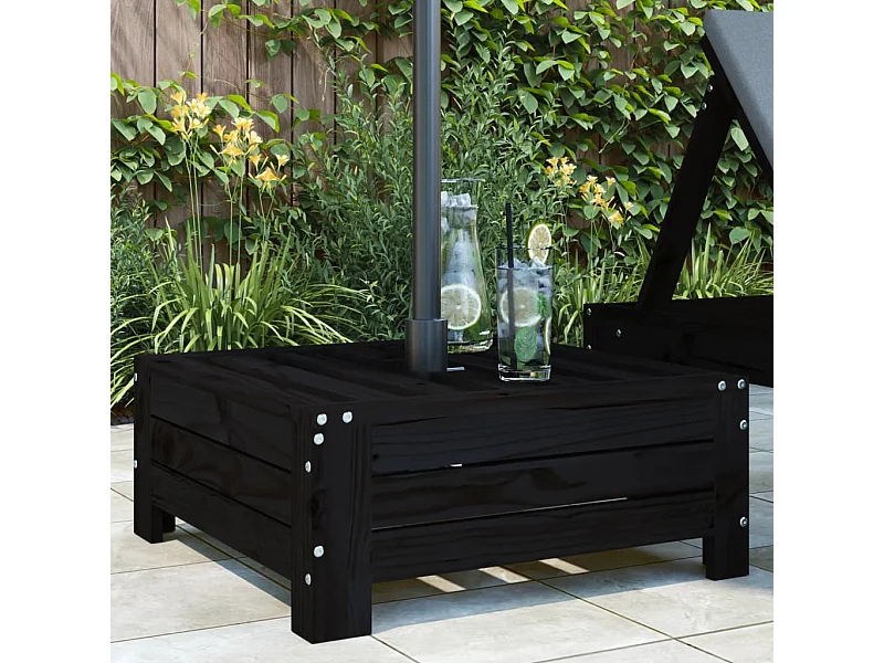 Schwarze Sonnenschirmständerabdeckung aus massivem Kiefernholz