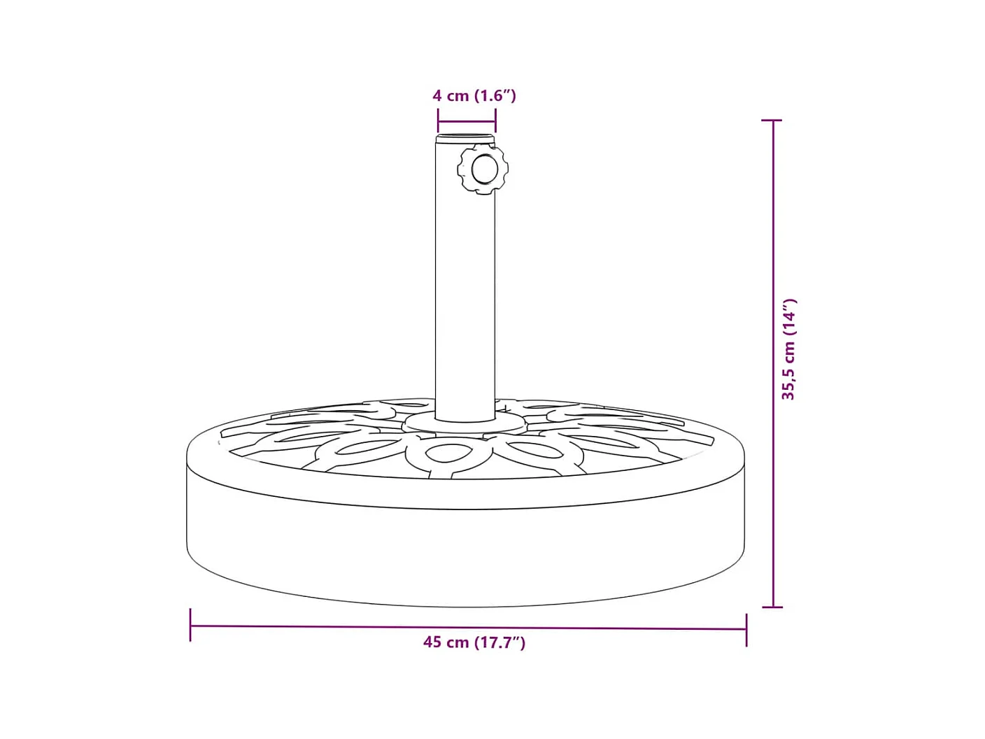 Base per ombrellone per pali ?38 / 48 mm 25 kg tondo