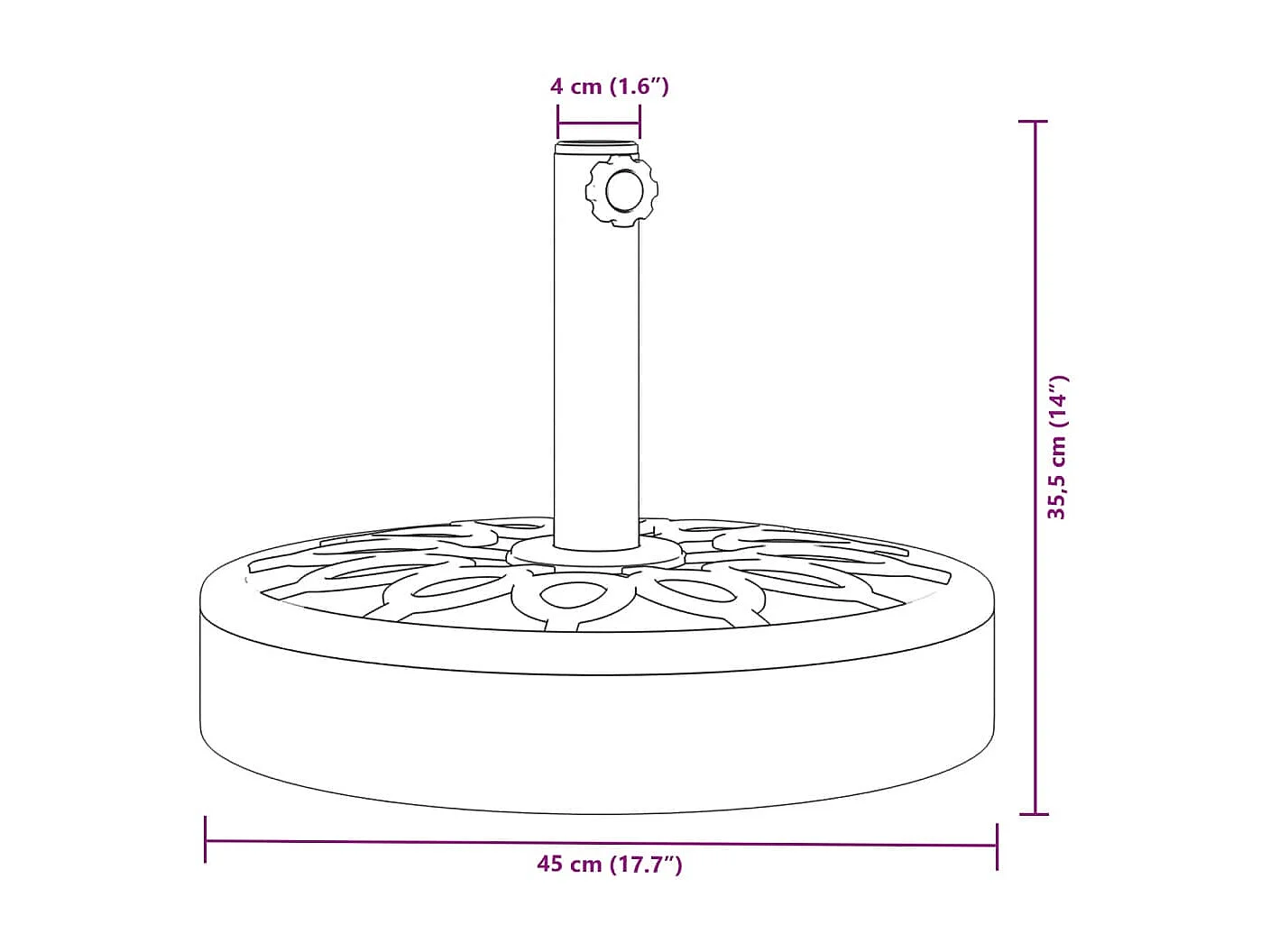 Base de parasol pour mats ?38 / 48 mm 25 kg rond