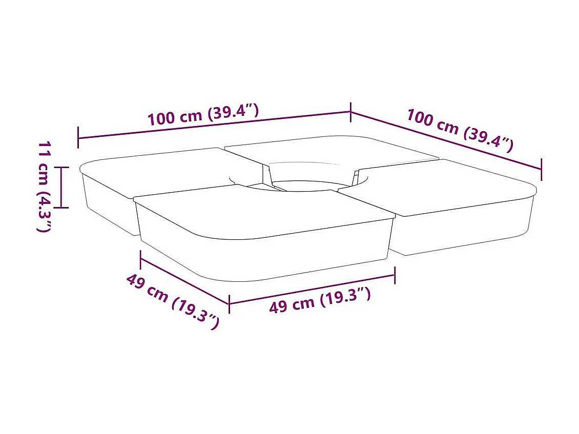 Ensemble de base de parasol pour parasols à pied croisé 4pcs PP