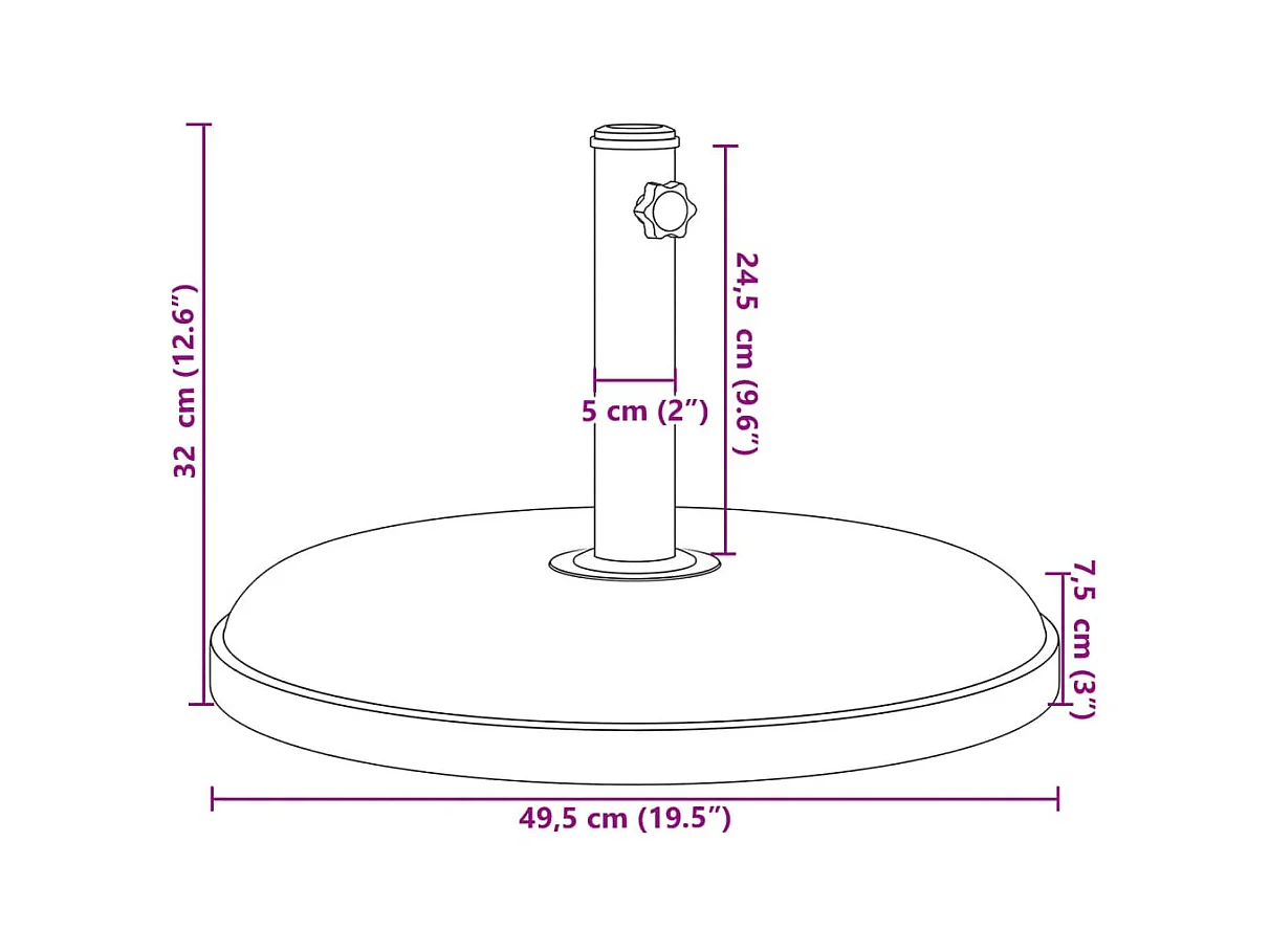 Parasolvoet voor masten ?32/35/38 mm 25 kg rond