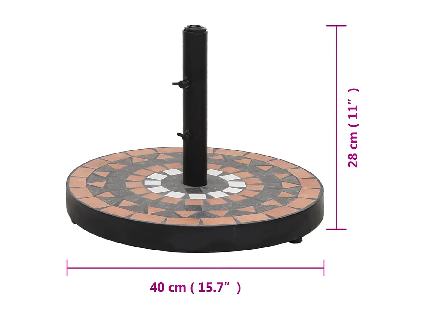 Runder Sonnenschirmständer aus Terrakotta und Weiß, 12 kg