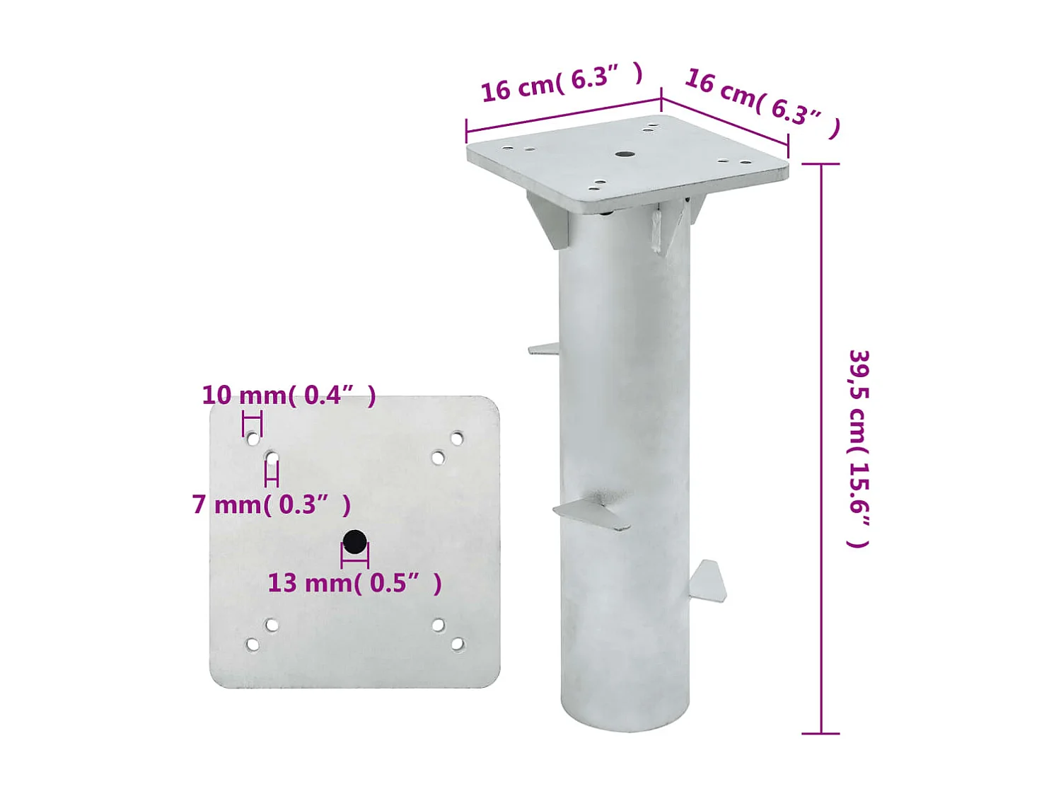 Base per ombrellone interrata argento 16x16x39,5 cm acciaio