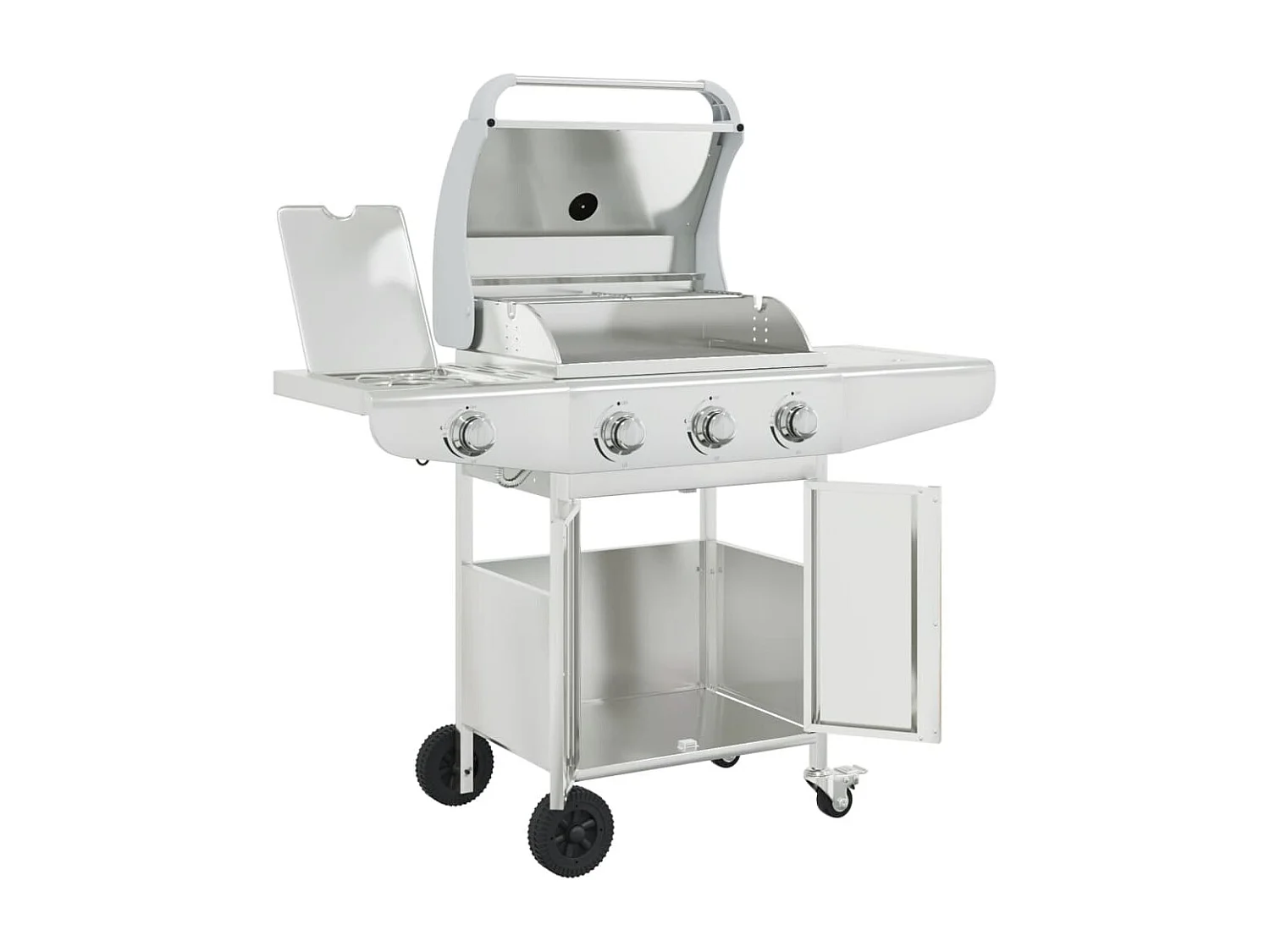 Barbecue a gas con 4 bruciatori in acciaio inox argentato