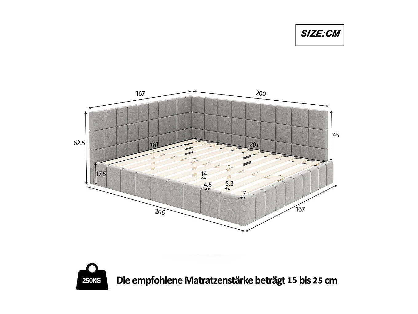 Cadre de lit 160x200 lit multifonctionnel avec sommier à lattes tissu velours Gris