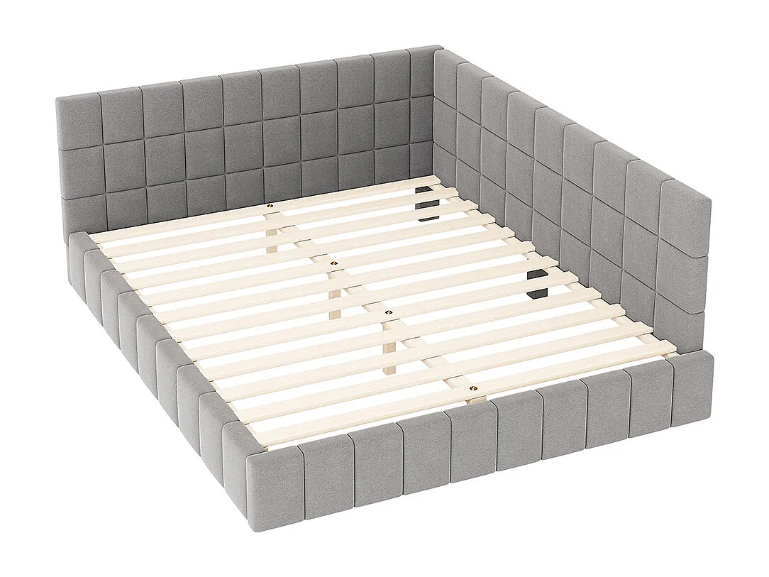 Cadre de lit 160x200 lit multifonctionnel avec sommier à lattes tissu velours Gris