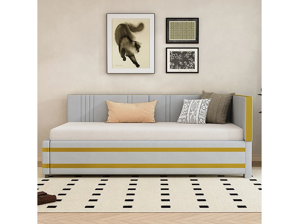 Cadre de lit 90x200 Lit multifonctionnel avec sommier à lattes Tissu velours Gris