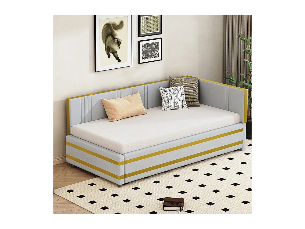 Cadre de lit 90x200 Lit multifonctionnel avec sommier à lattes Tissu velours Gris