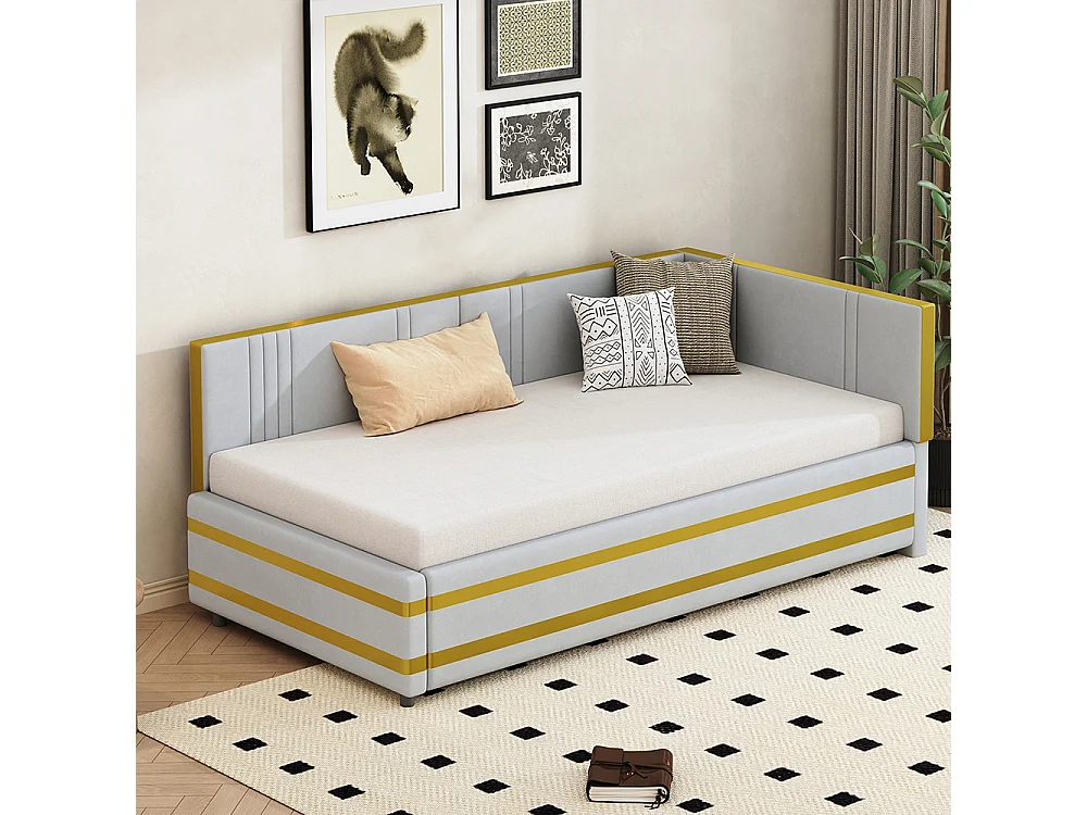 Cadre de lit 90x200 Lit multifonctionnel avec sommier à lattes Tissu velours Gris