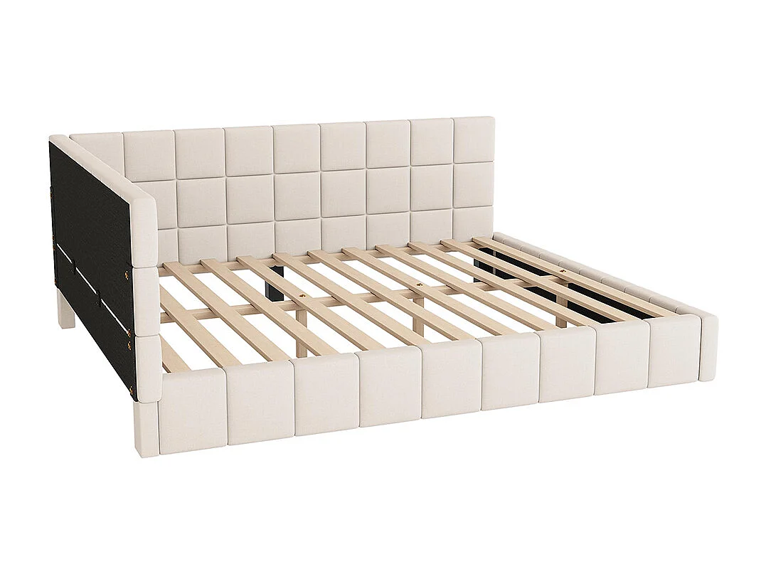 Cadre de lit 160x200 lit multifonctionnel avec sommier à lattes tissu velours Beige