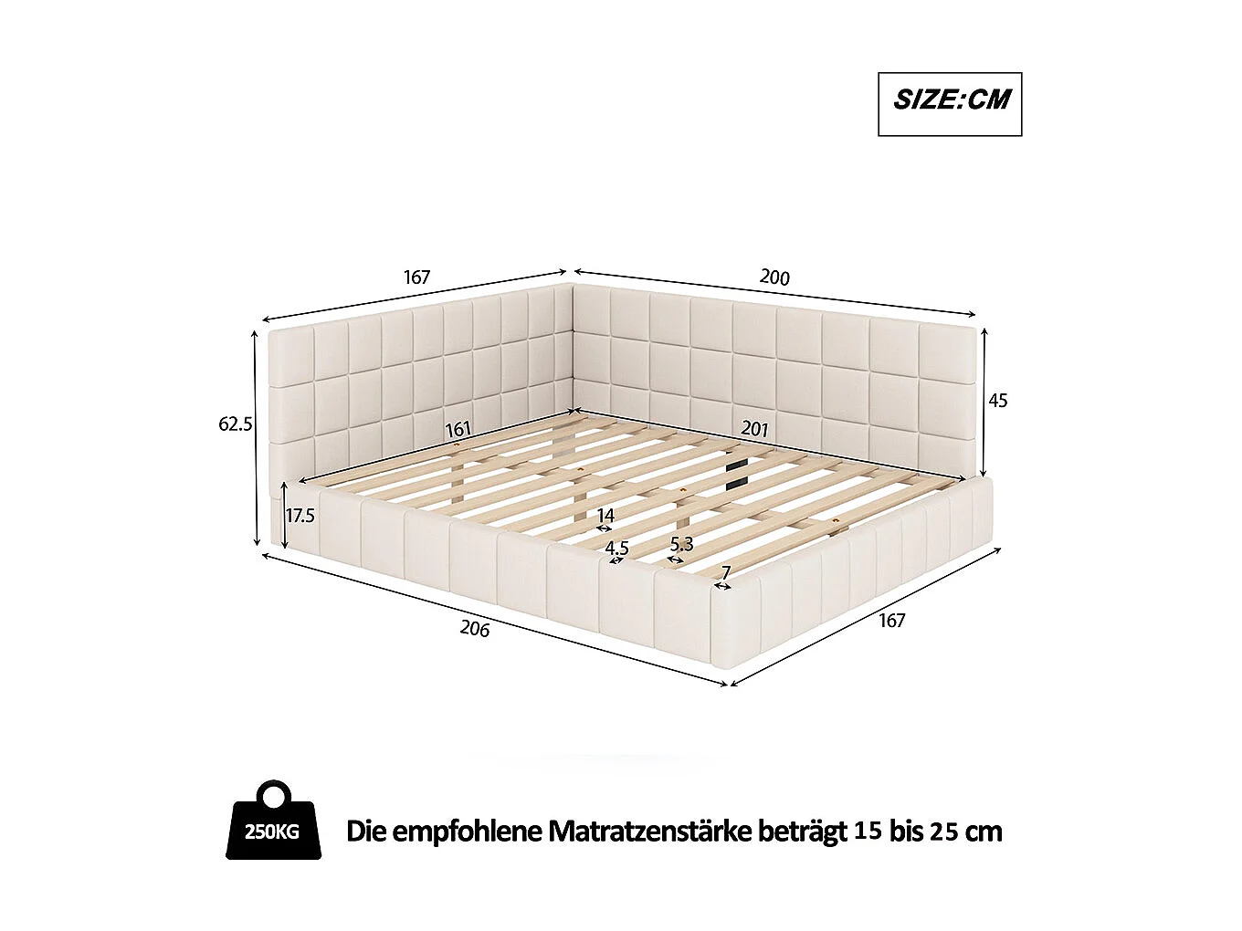 Cadre de lit 160x200 lit multifonctionnel avec sommier à lattes tissu velours Beige