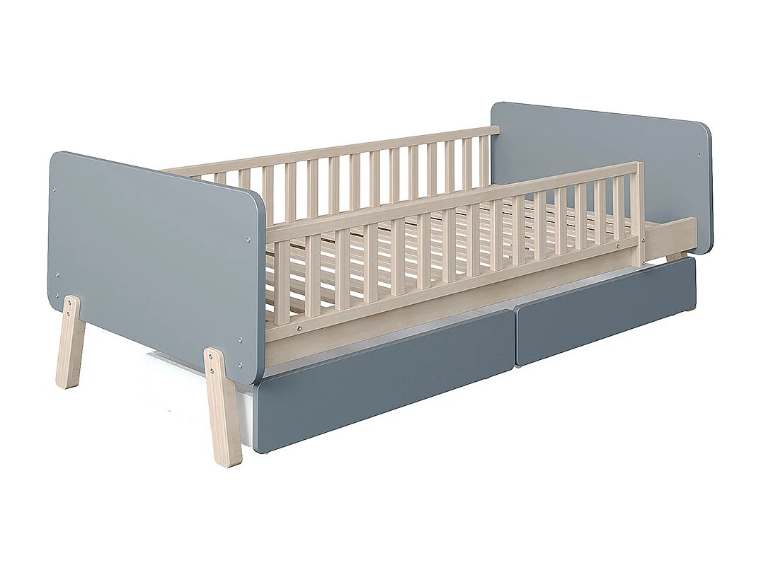 Cadre de lit Lit avec tiroir enfant 90x190 avec 2 tiroirs lit simple en bois massif avec sommier à lattes Gris