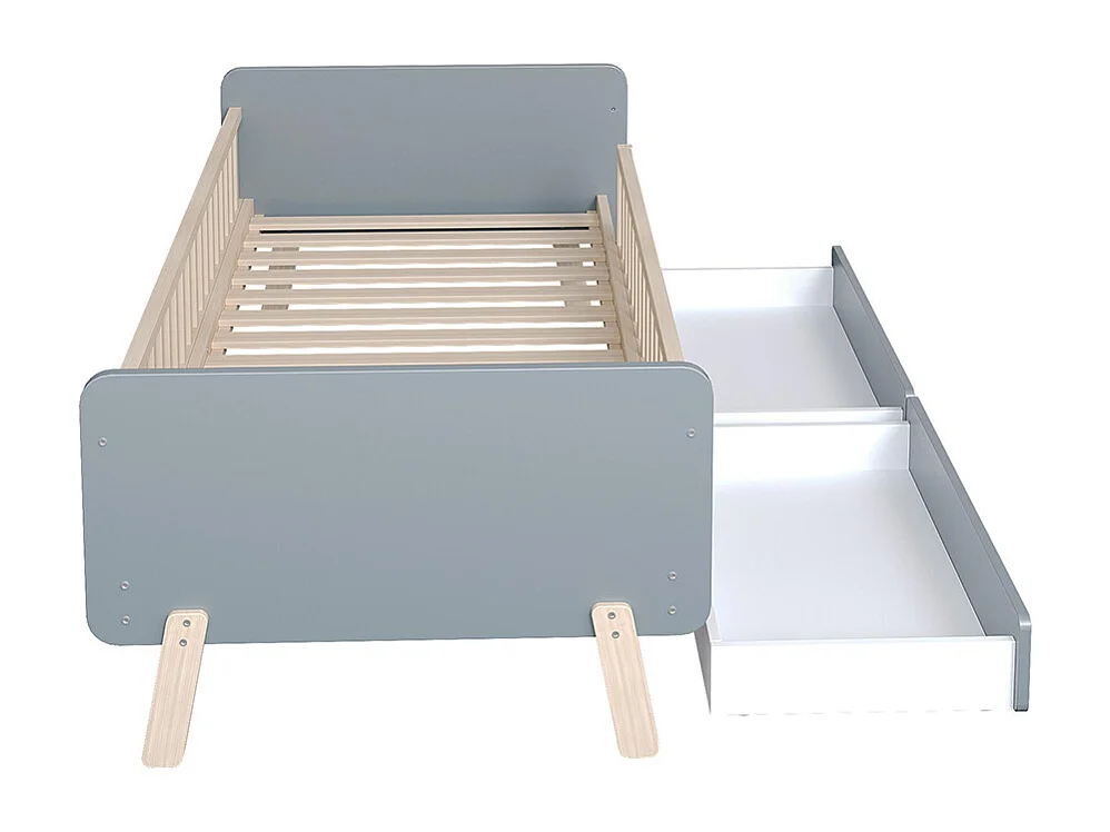 Cadre de lit Lit avec tiroir enfant 90x190 avec 2 tiroirs lit simple en bois massif avec sommier à lattes Gris