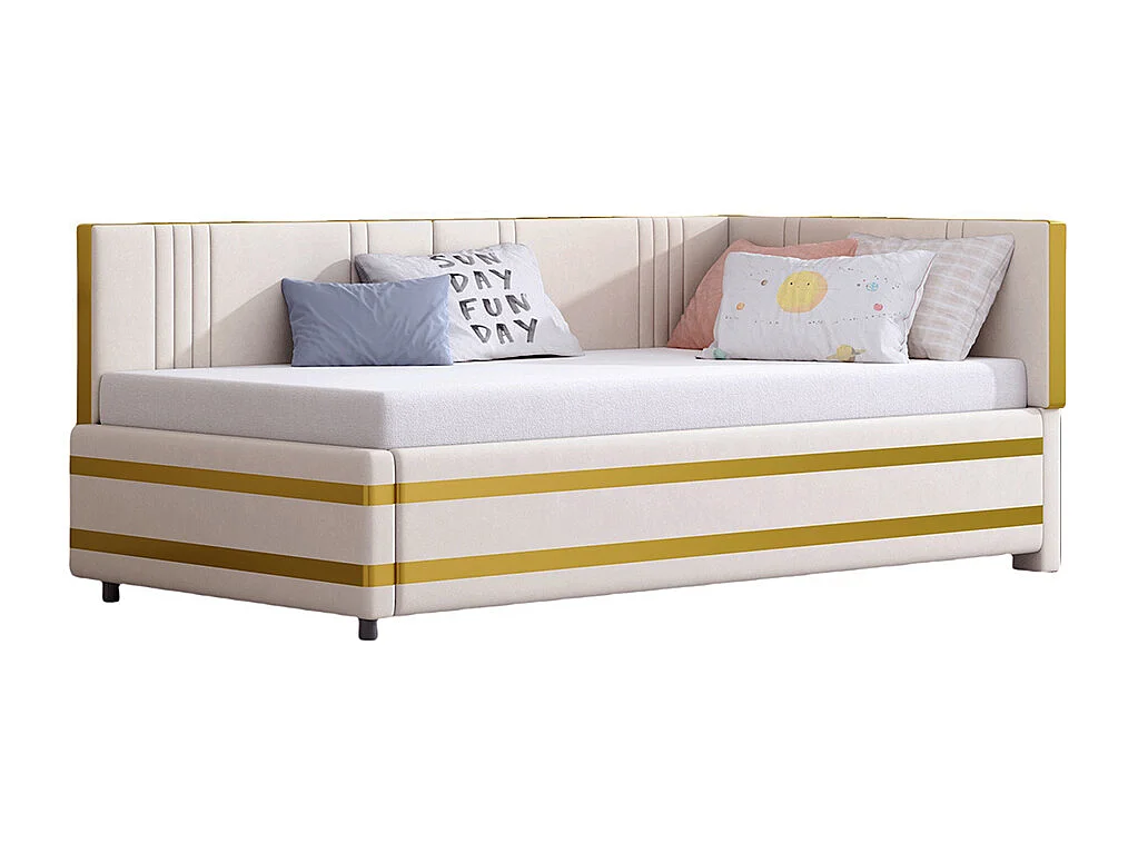 Cadre de lit 90x200 Lit multifonctionnel avec sommier à lattes Tissu velours Beige