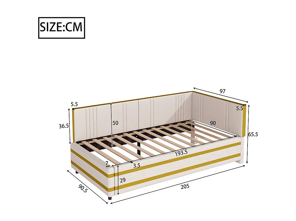 Cadre de lit 90x200 Lit multifonctionnel avec sommier à lattes Tissu velours Beige