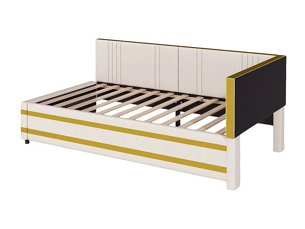 Cadre de lit 90x200 Lit multifonctionnel avec sommier à lattes Tissu velours Beige