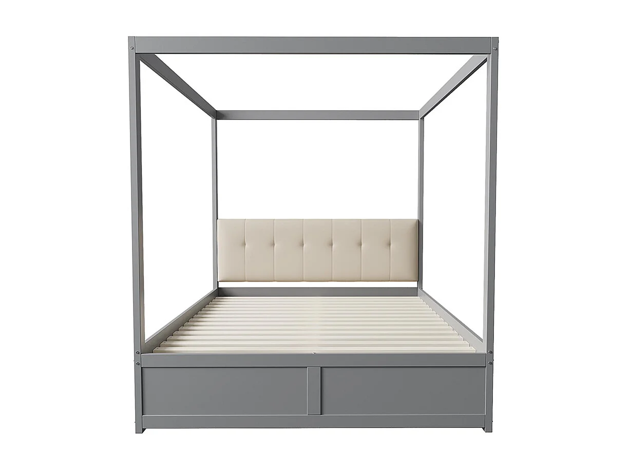 Lit à baldaquin Lit avec tiroir lit à baldaquin 140x200 avec grands tiroirs et dossier moelleux bois Lit Gris