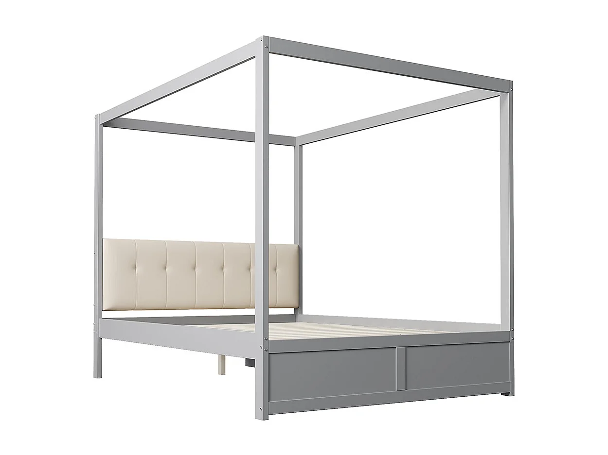 Lit à baldaquin Lit avec tiroir lit à baldaquin 140x200 avec grands tiroirs et dossier moelleux bois Lit Gris