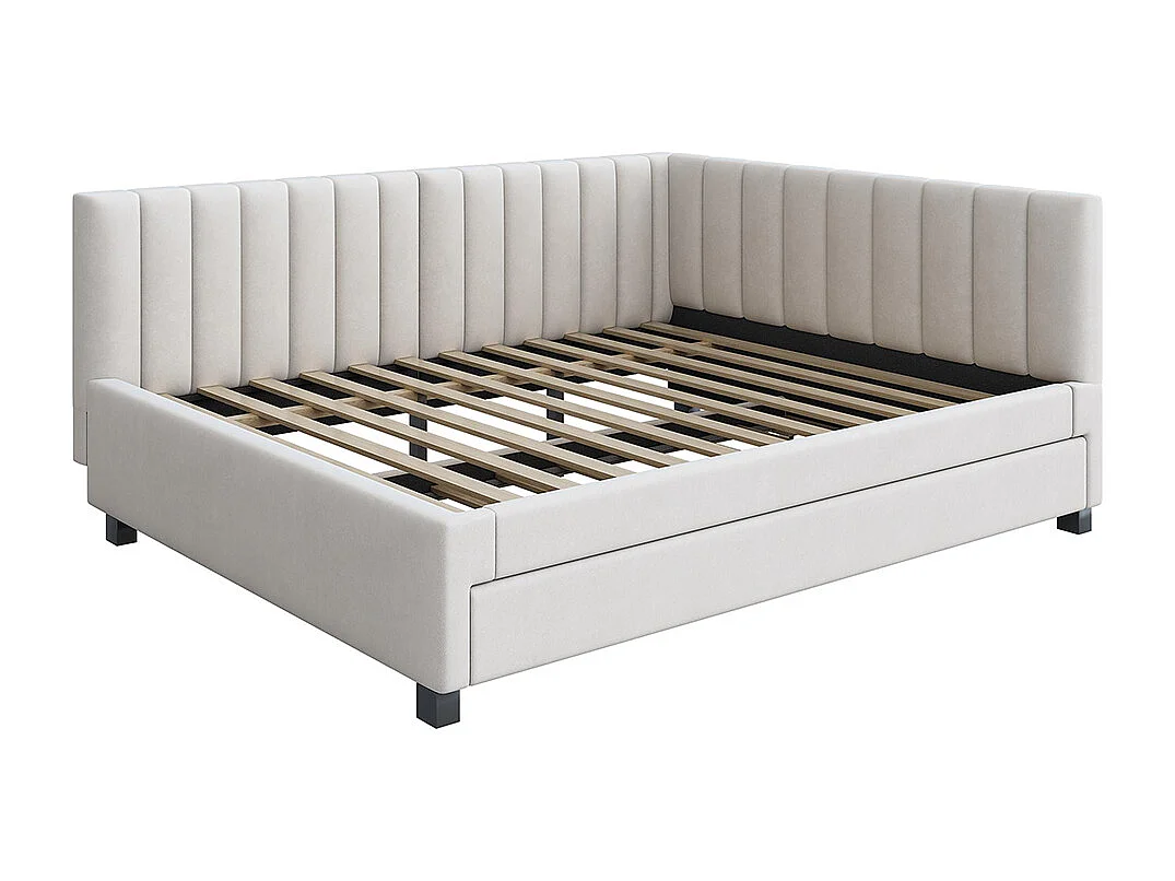 Lit gigogne 140x200 lit multifonction avec sommier à lattes lits pour adolescents lits pour enfants tissu Velours Beige
