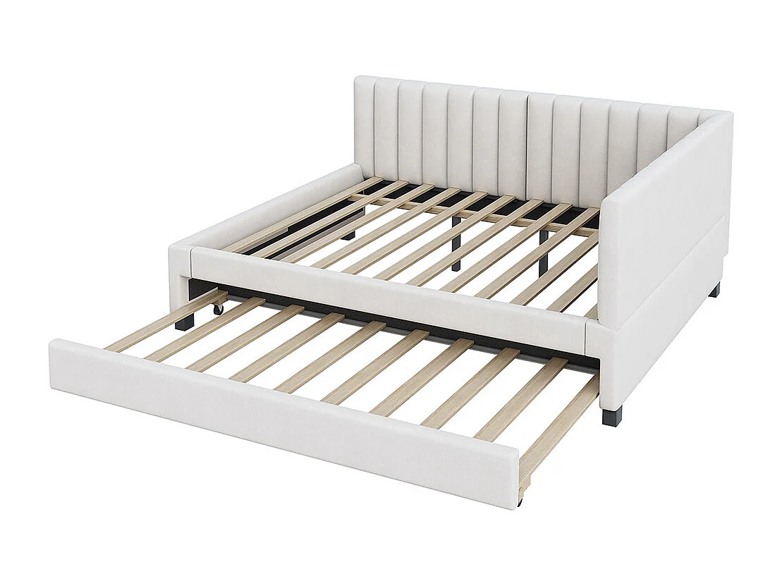 Lit gigogne 140x200 lit multifonction avec sommier à lattes lits pour adolescents lits pour enfants tissu Velours Beige