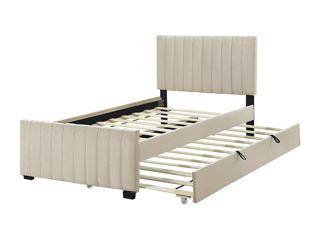 Lit gigogne 90x190 lit simple plat en velours doux pour la peau lit enfant Beige