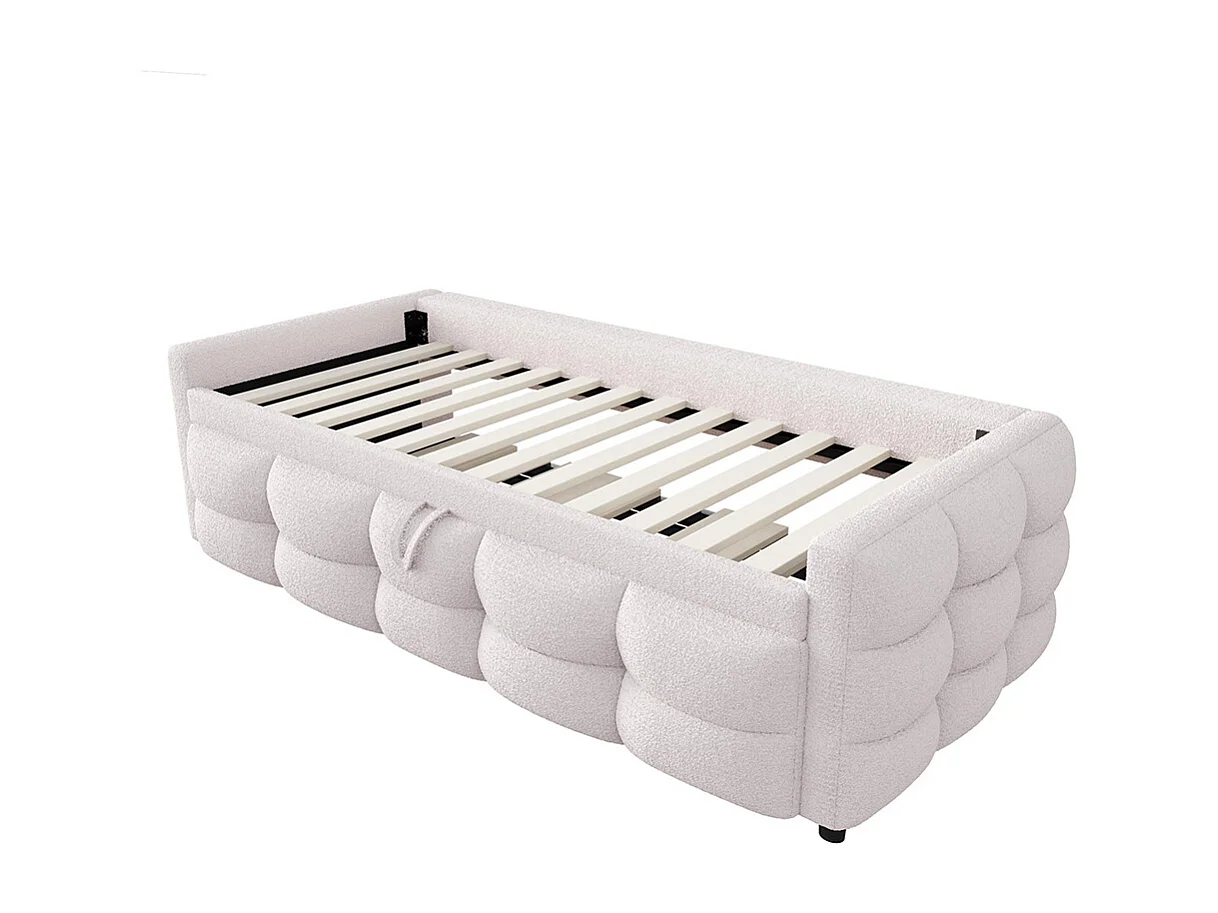 Lit gigogne 90/180x190 pouf tissu velours Teddy lit simple lit double avec sommier à lattes lit multifonction Beige