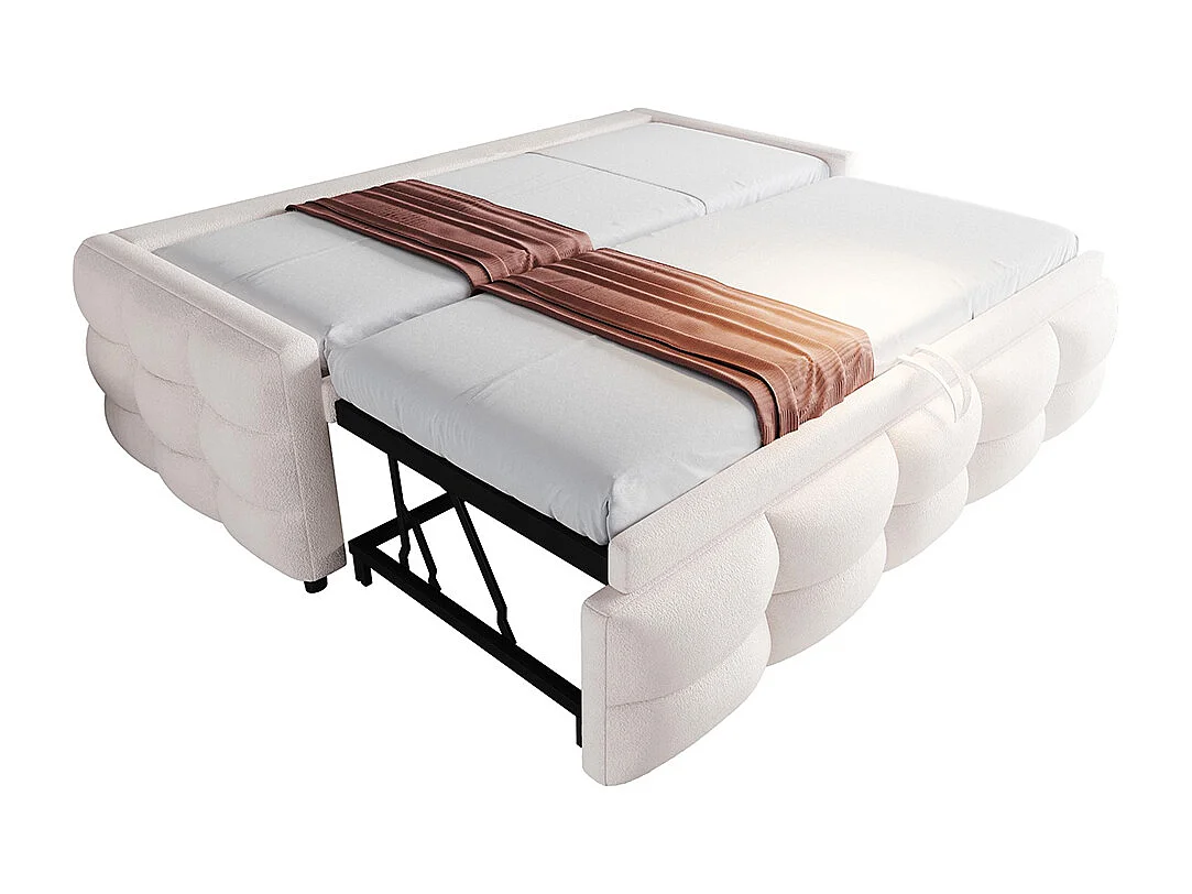 Lit gigogne 90/180x190 pouf tissu velours Teddy lit simple lit double avec sommier à lattes lit multifonction Beige