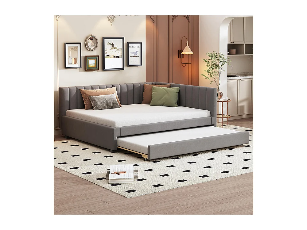 Lit gigogne 140x200 lit multifonction avec sommier à lattes lits pour adolescents lits pour enfants tissu Velours Gris
