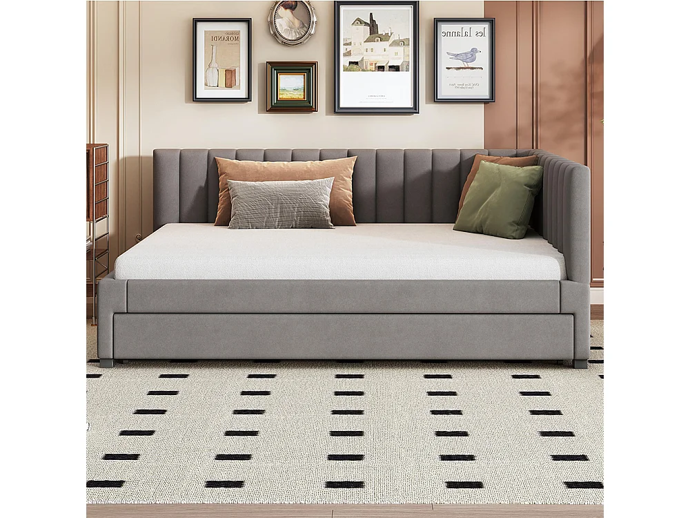 Lit gigogne 140x200 lit multifonction avec sommier à lattes lits pour adolescents lits pour enfants tissu Velours Gris