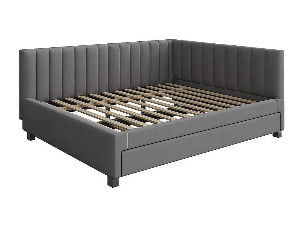 Lit gigogne 140x200 lit multifonction avec sommier à lattes lits pour adolescents lits pour enfants tissu Velours Gris