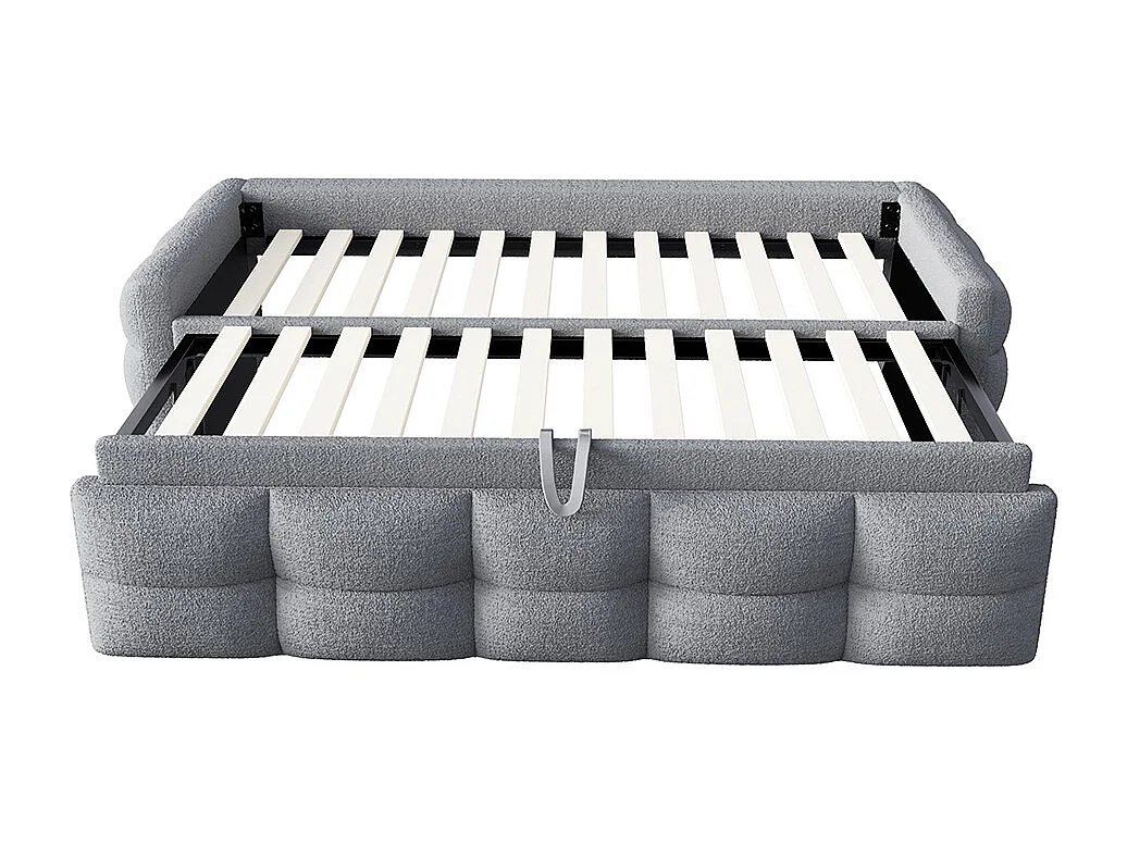 Lit gigogne 90/180x190 pouf tissu velours teddy lit simple lit double avec sommier à lattes lit multifonction Gris