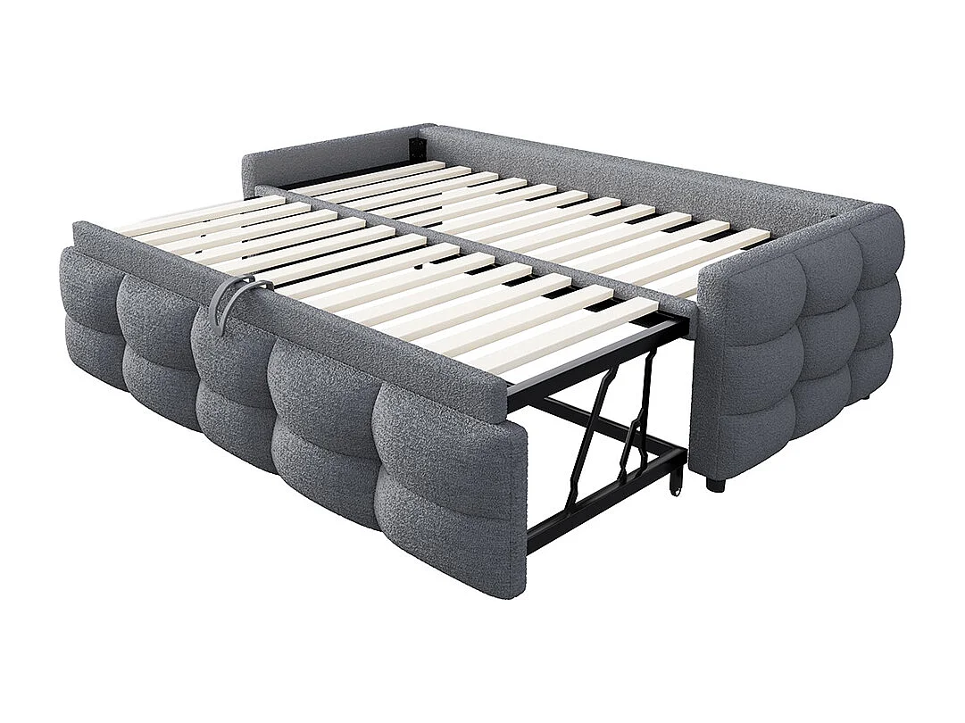 Lit gigogne 90/180x190 pouf tissu velours teddy lit simple lit double avec sommier à lattes lit multifonction Gris